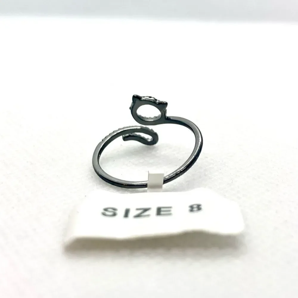 Size 8 Sterling Silver Black Cat Ring